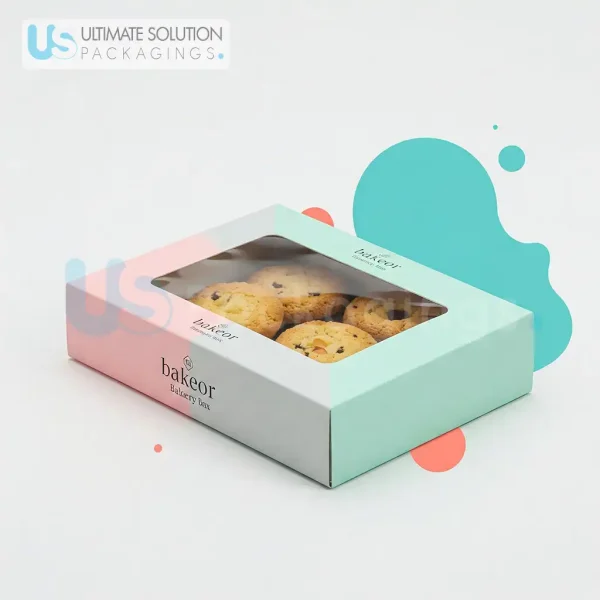 Custom white 20x7x4 bakery box with window.